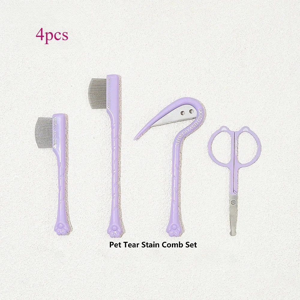 4pcs Pet Facial Cleaning Comb Set Removes Tear Stains