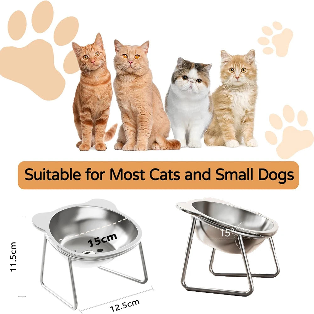 Stainless Steel Cat Bowls Raised Whisker Fatigue Relief Cat