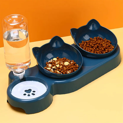 Pet Bowls With Water Feeder, 3 In 1 Ear Design Tilted Cat