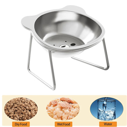 Stainless Steel Cat Bowls Raised Whisker Fatigue Relief Cat