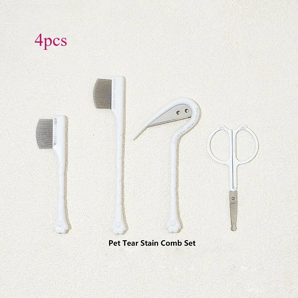 4pcs Pet Facial Cleaning Comb Set Removes Tear Stains