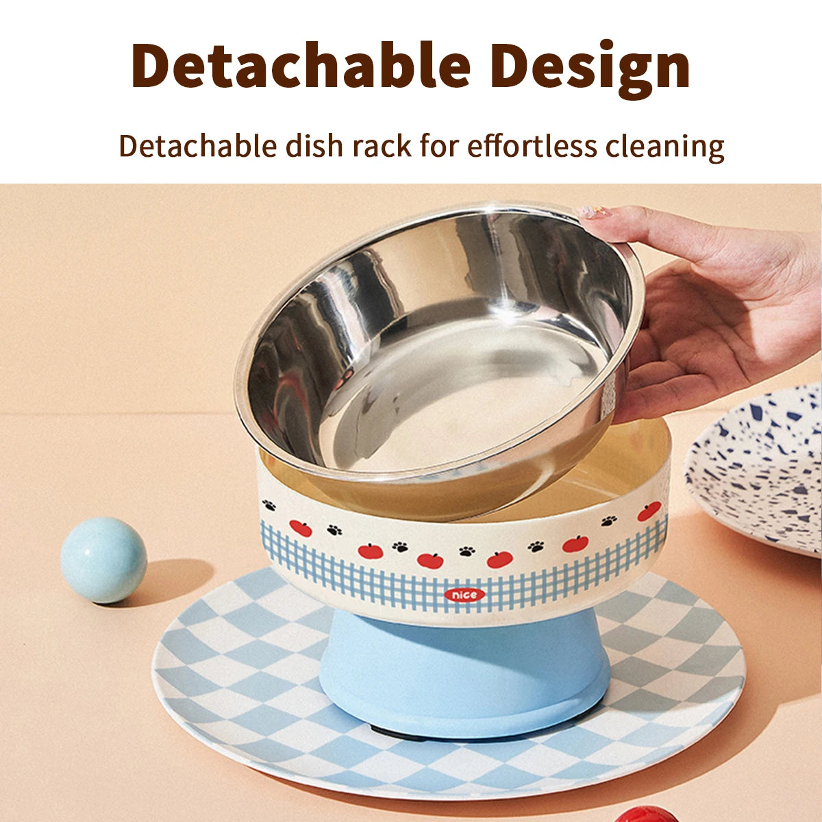 One piece of pet stainless steel high-foot bowl, colorful