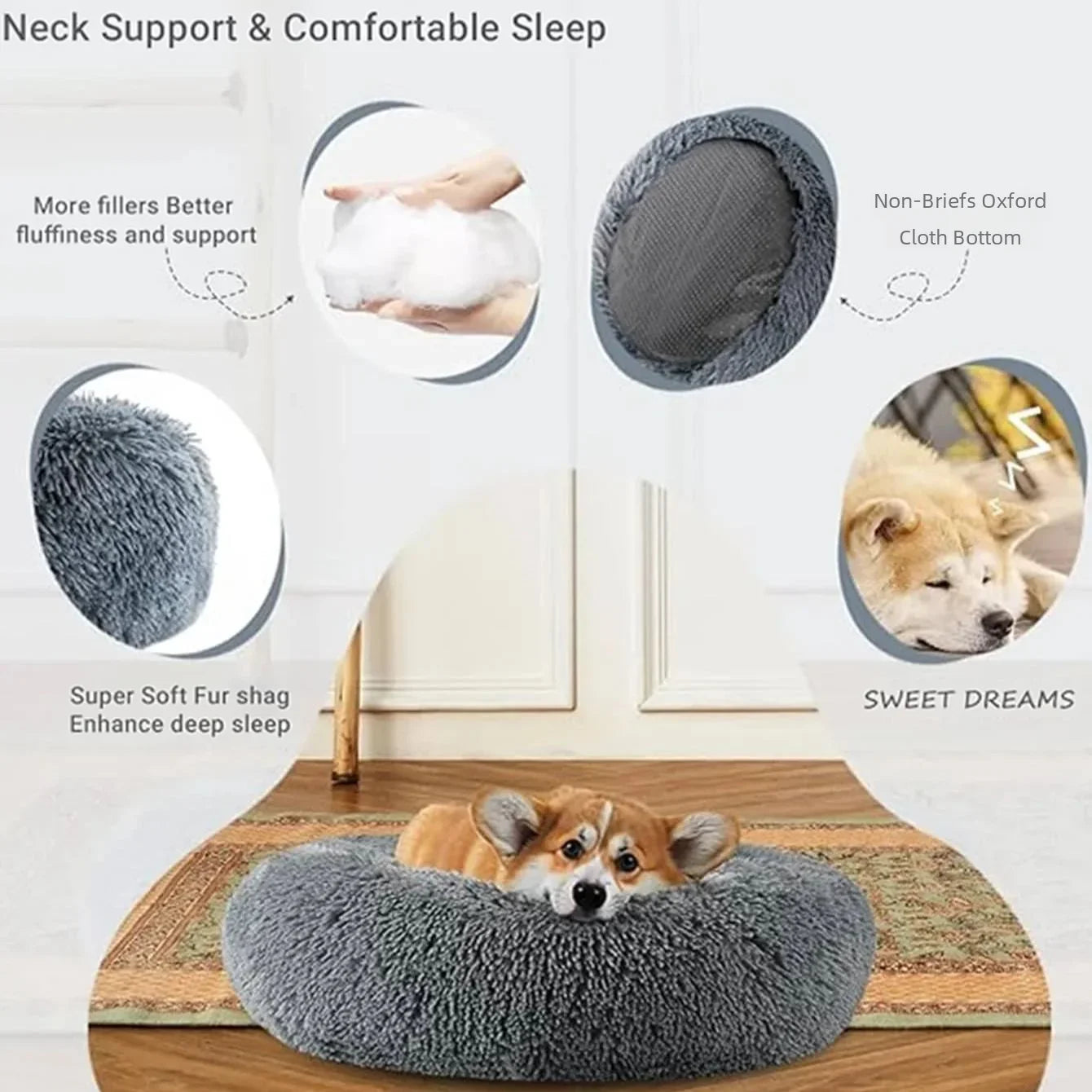 Round Pet Bed for Large Dog Bed Super Soft Cat Bed