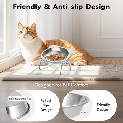 Stainless Steel Cat Bowls Raised Whisker Fatigue Relief Cat