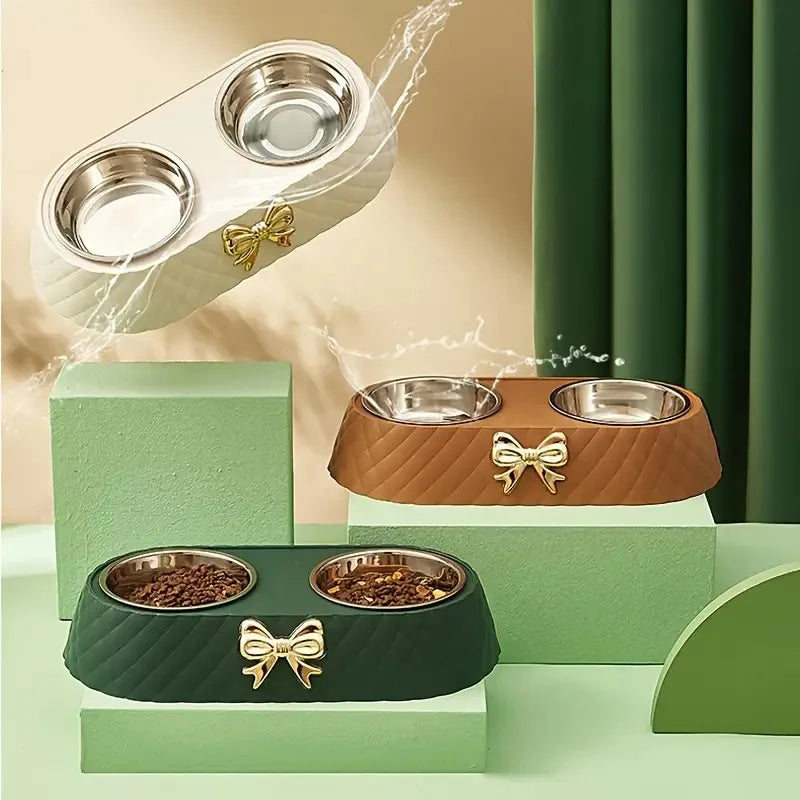 1PC Pet Pet Dog and Cat Food Bowls Bowtie Dog Food