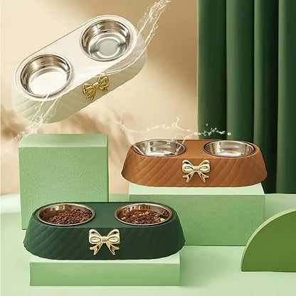 1PC Pet Pet Dog and Cat Food Bowls Bowtie Dog Food