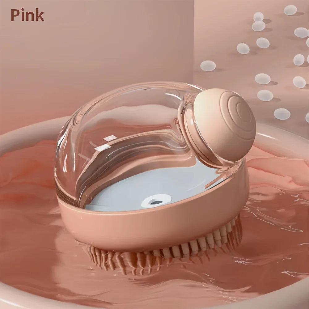 dog bath brush with soap dispenser