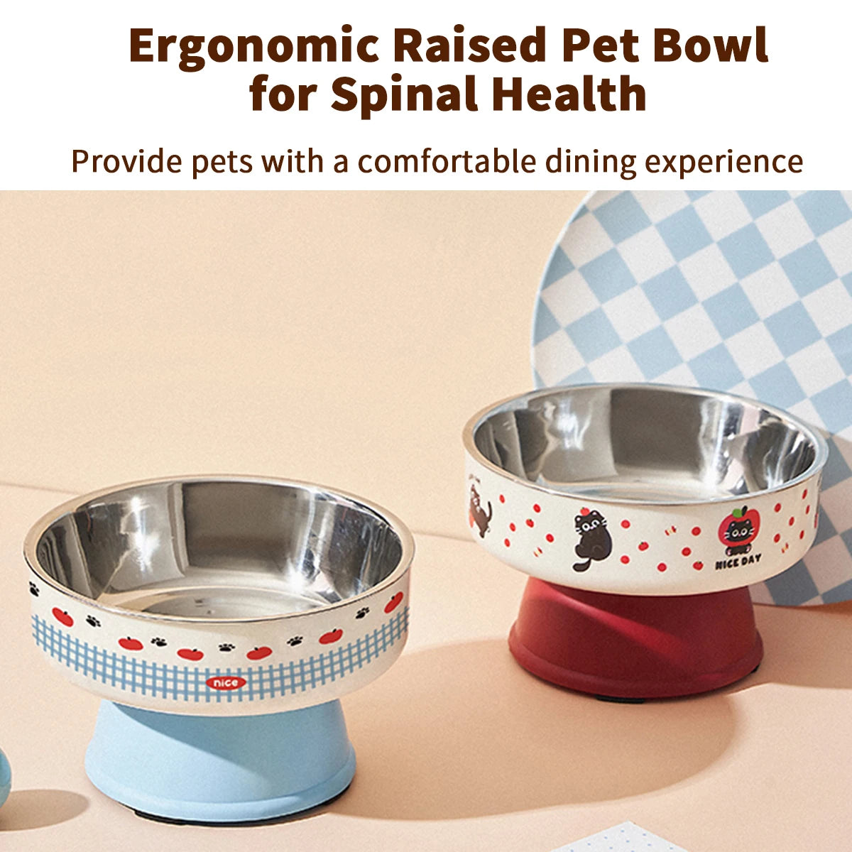 One piece of pet stainless steel high-foot bowl, colorful