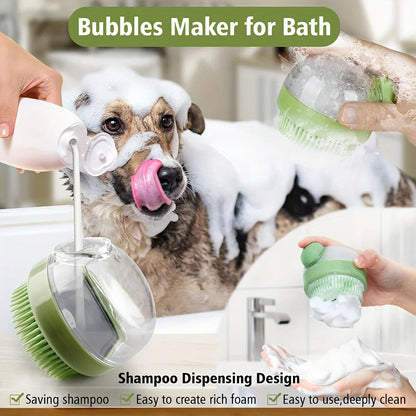 dog bath brush with soap dispenser