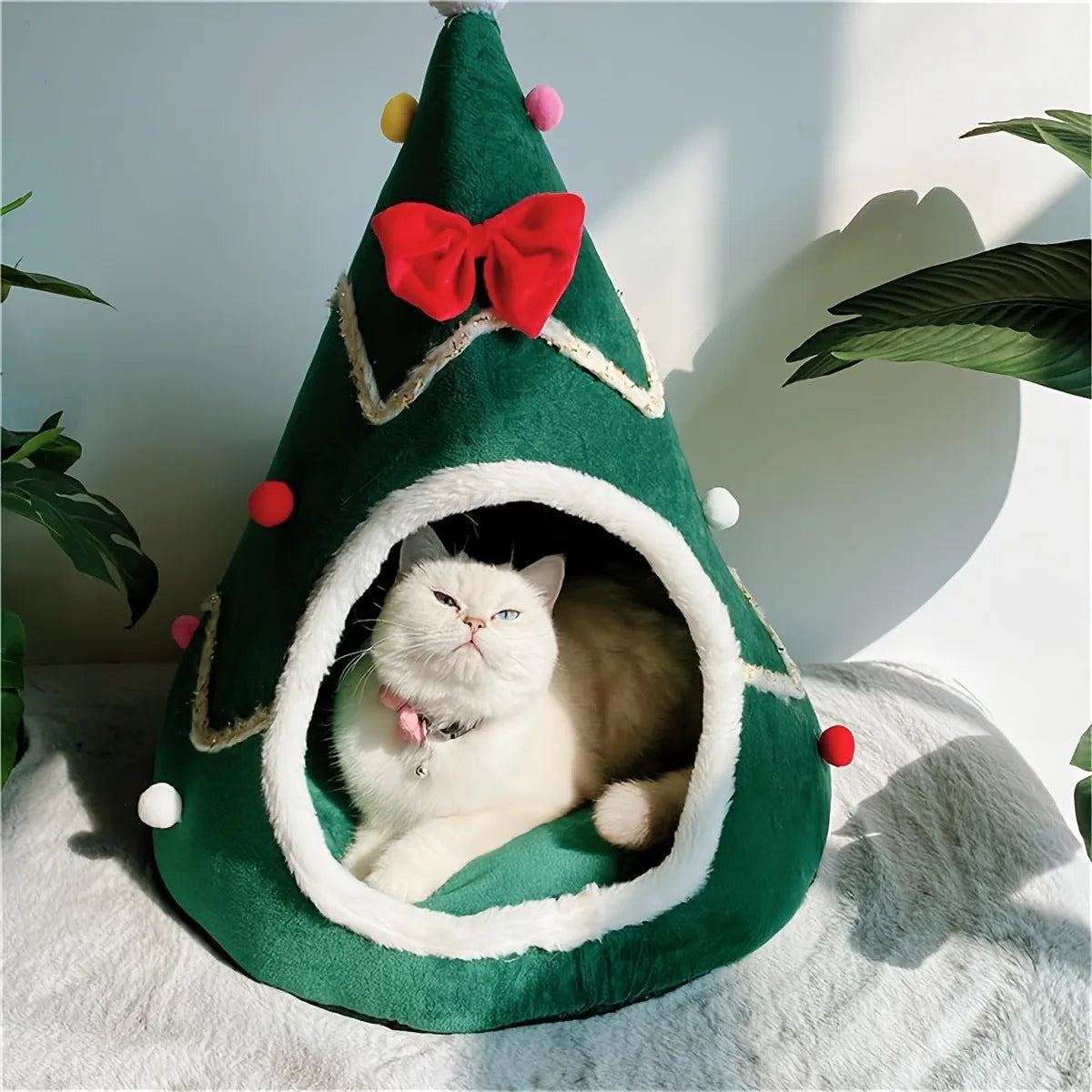 Cats Bed Christmas Pet Supplies for Winter Houses Warm Dog