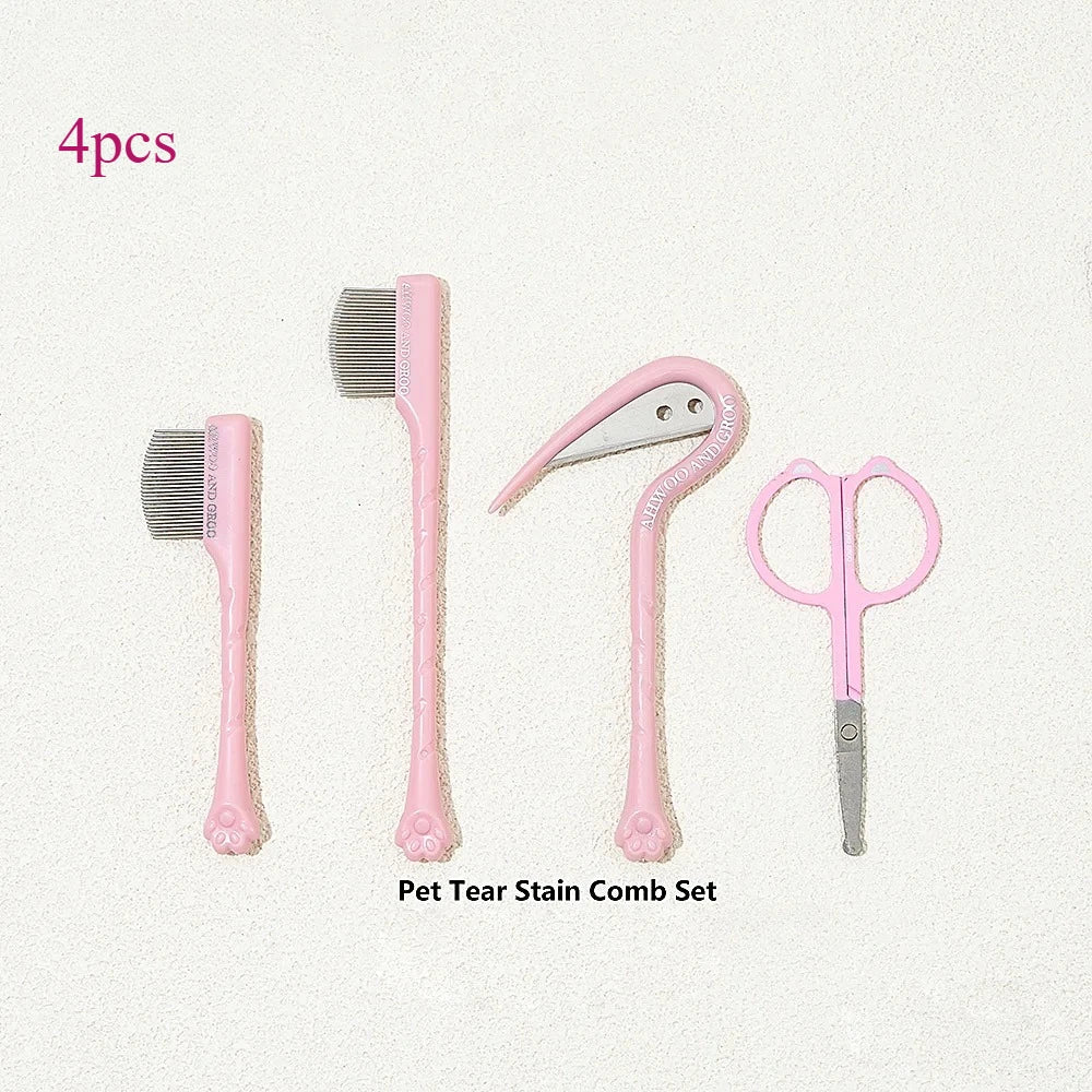 4pcs Pet Facial Cleaning Comb Set Removes Tear Stains