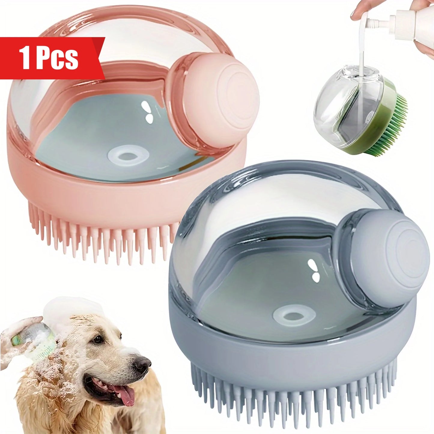 dog bath brush with soap dispenser