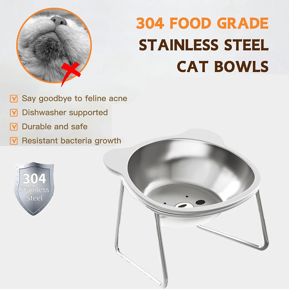 Stainless Steel Cat Bowls Raised Whisker Fatigue Relief Cat