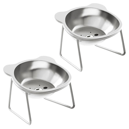 Stainless Steel Cat Bowls Raised Whisker Fatigue Relief Cat