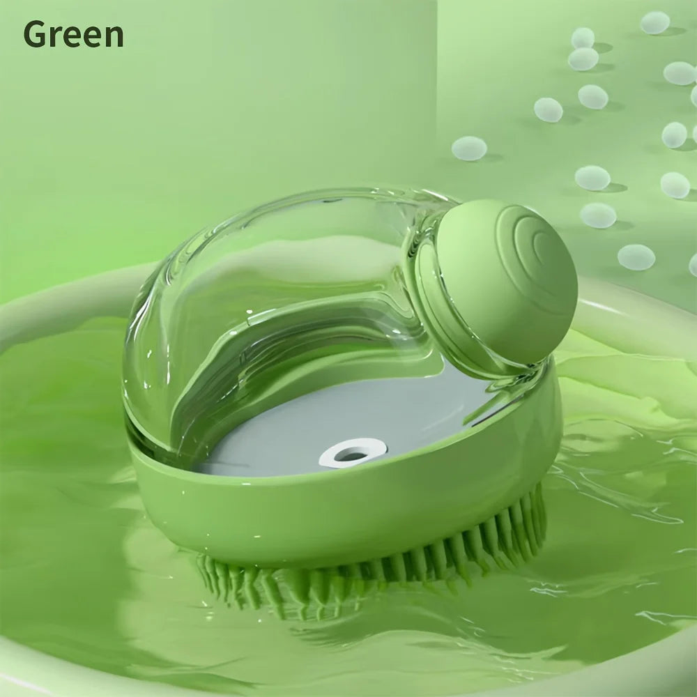 dog bath brush with soap dispenser