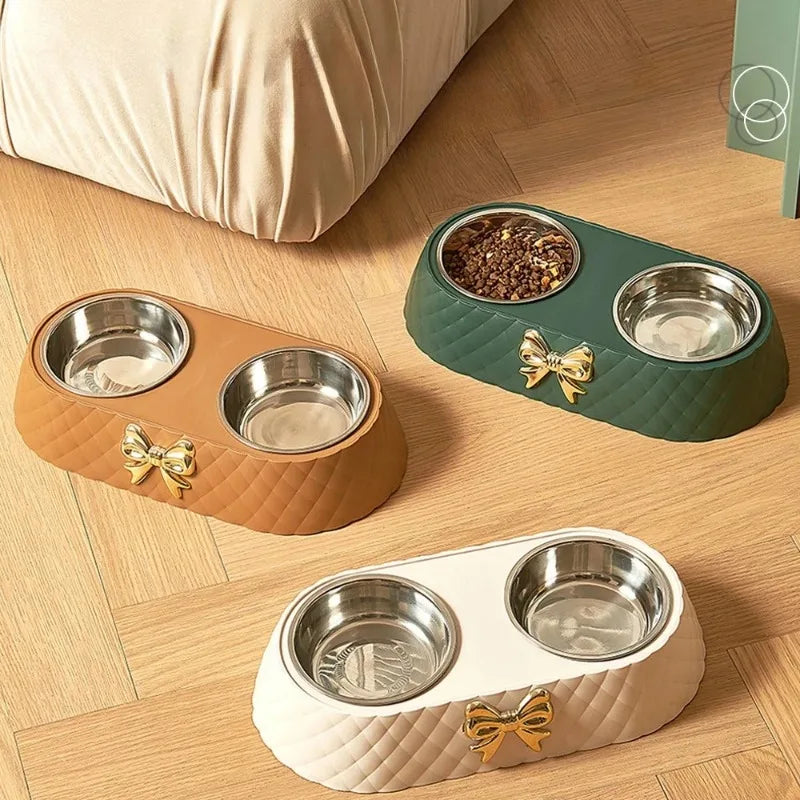 1PC Pet Pet Dog and Cat Food Bowls Bowtie Dog Food