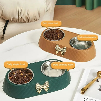 1PC Pet Pet Dog and Cat Food Bowls Bowtie Dog Food