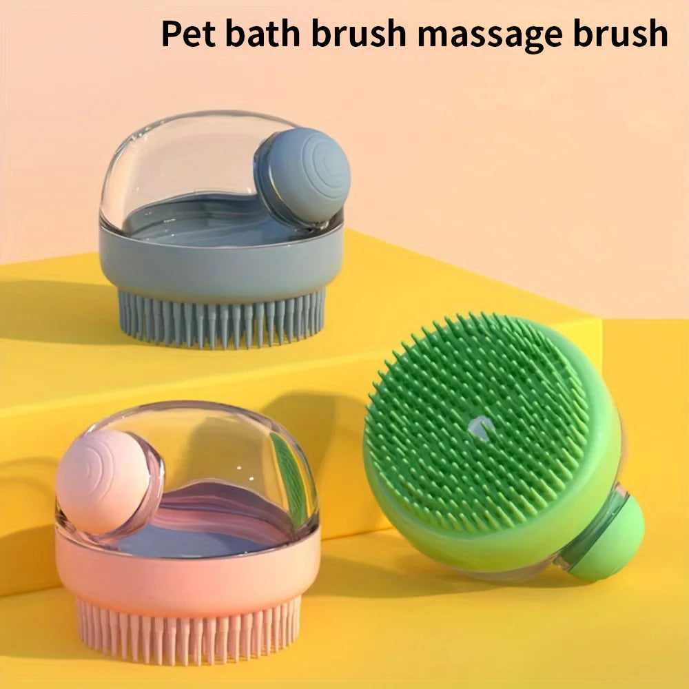 dog bath brush with soap dispenser
