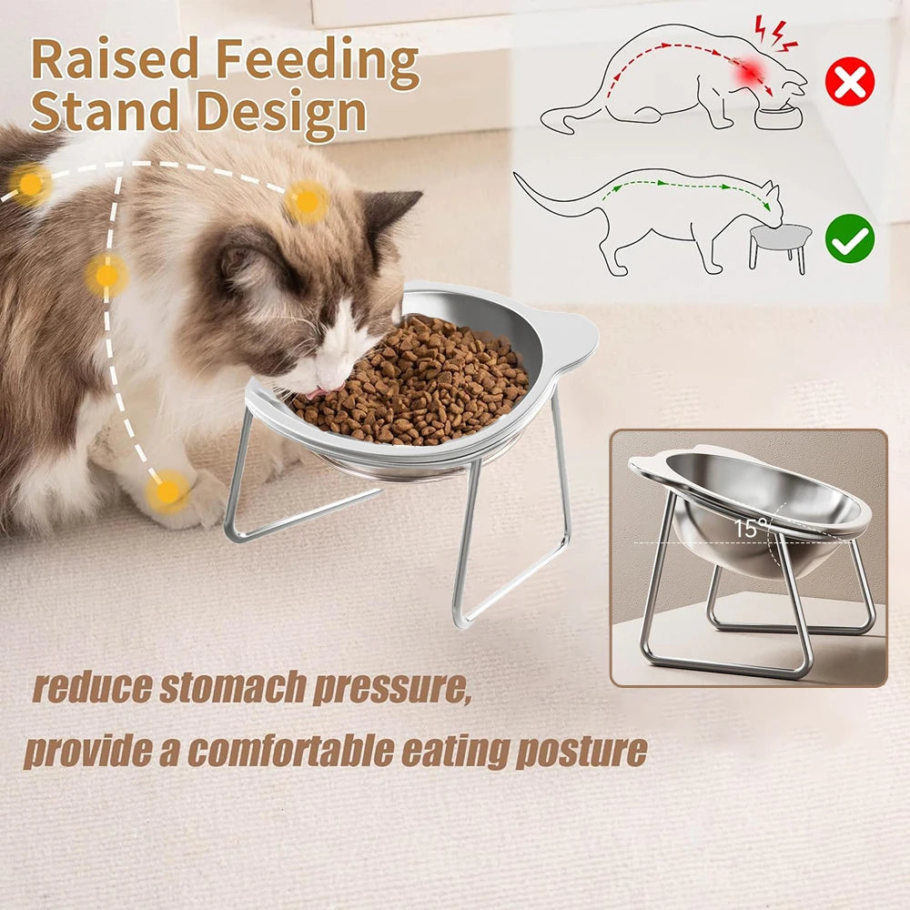 Stainless Steel Cat Bowls Raised Whisker Fatigue Relief Cat