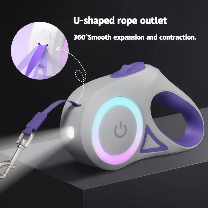 LED Retractable Dog Leash with light for Puppies