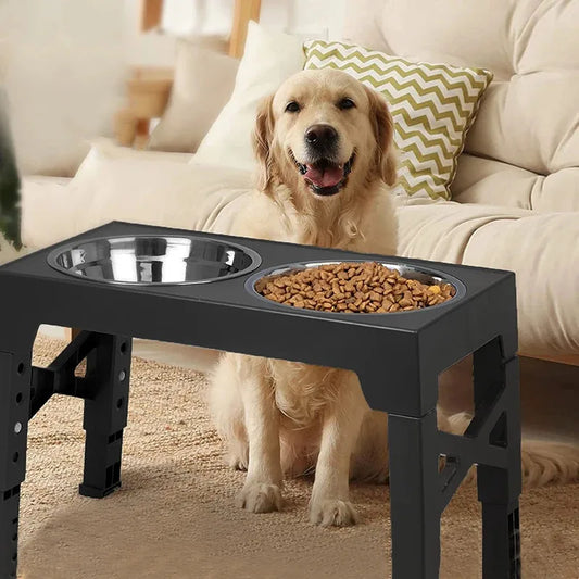 Dog Feeder Stand Elevated Adjustable, Stainless Steel Bowls